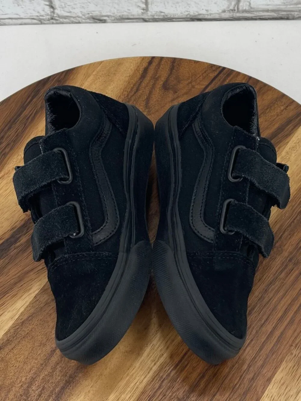 Vans Little Kids Old Skool V Blackout Suede Canvas Hook & Loop Shoes Sz. 2